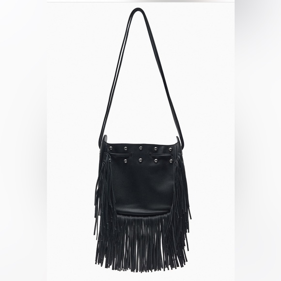 ZARA FRINGED GENUINE LEATHER BUCKET BAG - Picture 11 of 11